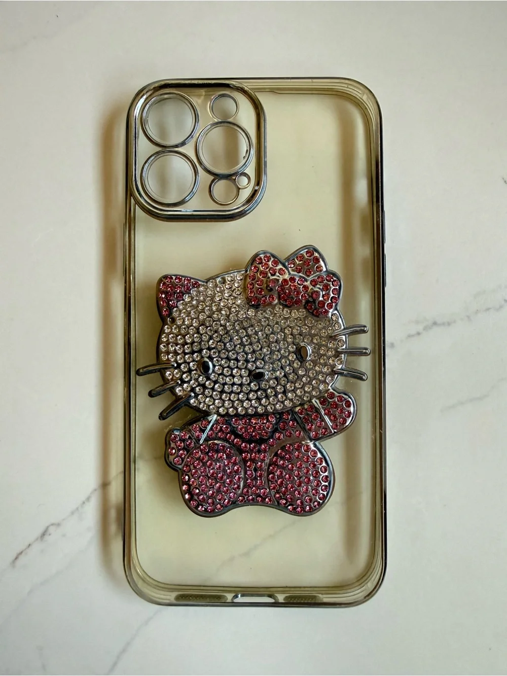 Clear Smartphone Case with Pink Crystal Kitty Accent